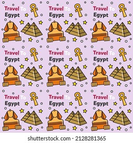 Travel to Egypt doodle seamless pattern vector design. Pyramid, spinx , Map, Flag are icons identic with Egypt