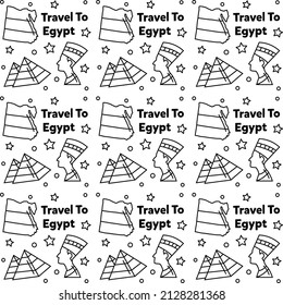 Travel to Egypt doodle seamless pattern vector design. Pyramid, spinx , Map, Flag are icons identic with Egypt