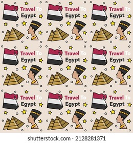 Travel to Egypt doodle seamless pattern vector design. Pyramid, spinx , Map, Flag are icons identic with Egypt