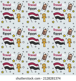 Travel to Egypt doodle seamless pattern vector design. Pyramid, spinx , Map, Flag are icons identic with Egypt