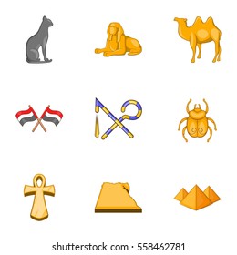 Travel to Egypt icons set. Cartoon illustration of 9 travel to Egypt vector icons for web