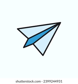 Travel element of colorful set. A travel-themed illustration with a colorful, outlined design of a paper airplane, capture the essence of adventure and wanderlust. Vector illustration.