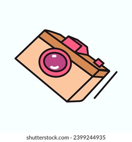 Travel element of colorful set. A travel-themed illustration with a vibrant, colorful design feature an outlined camera, symbolizing the memory of moments. Vector illustration.