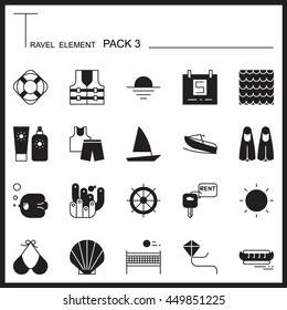 Travel Element Graph Icon Set 3.Beach and Sea thin icons.Mono pack.Graphic vector logo set.Pictogram design