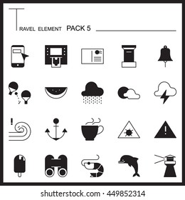 Travel Element Graph Icon Set 5.Beach and Sea thin icons.Mono pack.Graphic vector logo set.Pictogram design.