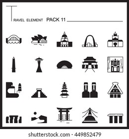 Travel Element Graph Icon Set 11.Landmark thin icons.Mono pack.Graphic vector logo set.Pictogram design.
