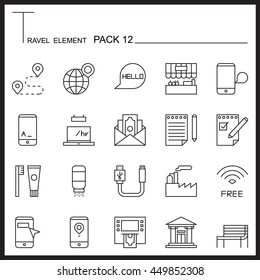 Travel Element Line Icon Set 12.City and urban thin icons.Mono pack.Graphic vector logo set.Pictogram design.
