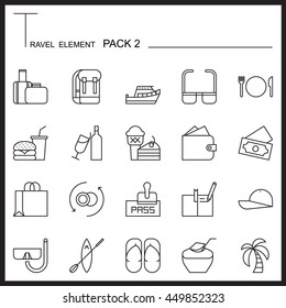 Travel Element Line Icon Set 2.Beach and Sea thin icons.Mono pack.Graphic vector logo set.Pictogram design.