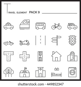 Travel Element Line Icon Set 9.City and urban thin icons.Mono pack.Graphic vector logo set.Pictogram design.