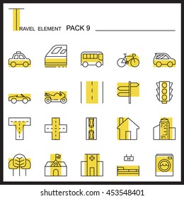 Travel Element Line Icon Set 9.City and urban thin icons.Colour pack.Graphic vector logo set.