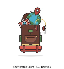 Travel element and object layout concept flat design, vector illustration