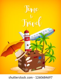 Travel element on yellow background illustration