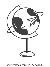 Travel element of set in black line design. Showcasing of the world in style with a stunningly outlined globe in travel-themed illustration. Vector illustration.