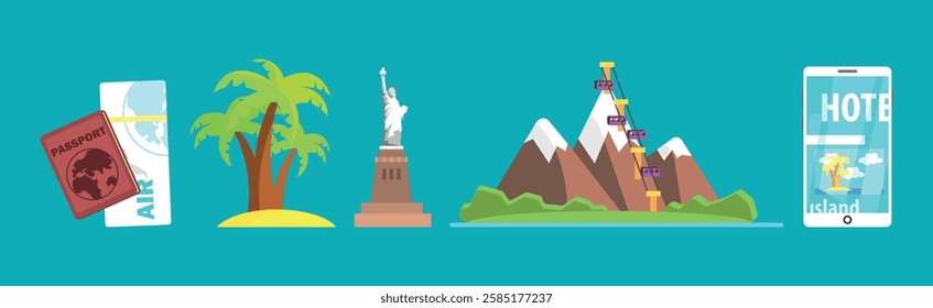 Travel Element and Vacation Trip Object Vector Set