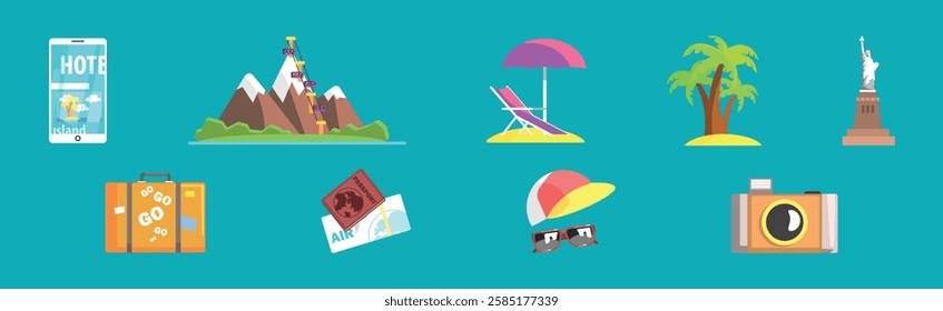 Travel Element and Vacation Trip Object Vector Set