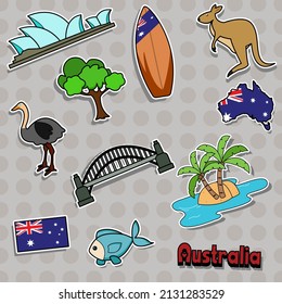 Travel Elements Architecture Food Australian Landmarks Vector Sticker