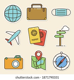 Travel elements cartoon icon collection