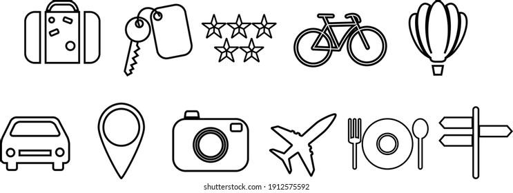 Reiseelemente - Symbole auf weißem Hintergrund
