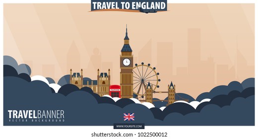 Travel to England. Travel and Tourism poster. Vector flat illustration
