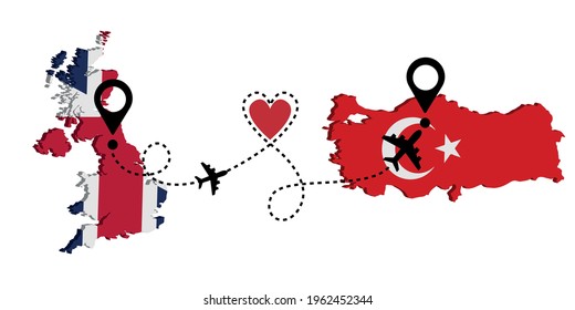 Travel from England to Turkey by passenger plane. Airplane route. Freedom to travel. I love traveling by plane.