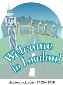 Travel to England .Welcome to London. Banner,sign,advertising poster. The Sights Of London.Vector image.