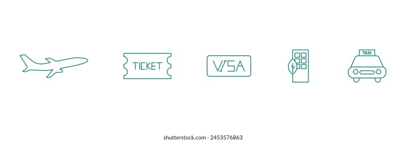 Travel Essentials: Airplane, Ticket, Visa, Hotel, and Taxi Vector Icons