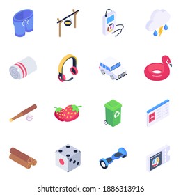 
Travel Essentials Icons in Modern Isometric Style 