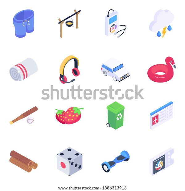 \
Travel\
Essentials Icons in Modern Isometric Style\
