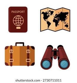 Travel Essentials Passport Map Suitcase Binoculars Set