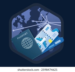 Travel essentials with passport, tickets, and global connections