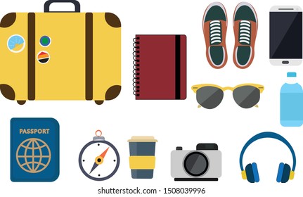 Travel Essentials Set Vector Art