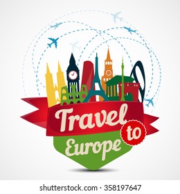 Travel To Europe. Famous European Buildings. Vector Illustration,