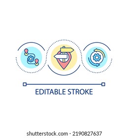 Travel experience adjustment loop concept icon. Road map and navigation. City infrastructure abstract idea thin line illustration. Isolated outline drawing. Editable stroke. Arial font used