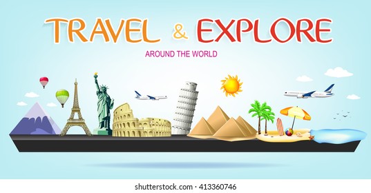 Travel Tourism Background Famous World Landmarks Stock Vector (Royalty ...