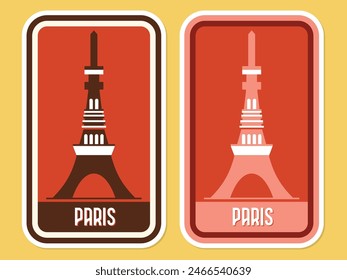 Viaje y Explore París Torre Eifel plano abstracto retro Vector pegatina ilustración