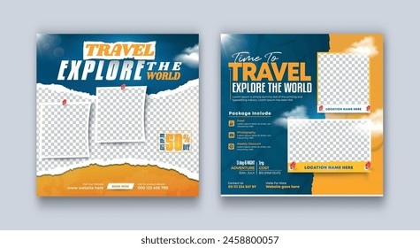 Travel and explore the world adventure social media post design template