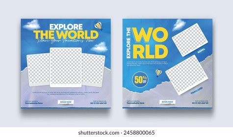 Travel and explore the world adventure social media post design template