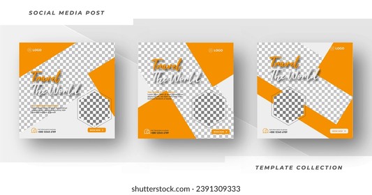 Travel explore the world flyer or poster for traveling agency business offer promotion. Holiday and tour advertisement banner design. 