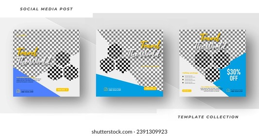 Travel explore the world flyer or poster for traveling agency business offer promotion. Holiday and tour advertisement banner design. 