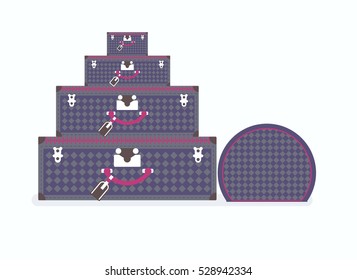 Travel fashion stylish suitcases. Set of modern  travel bags. Flat design. Vector illustration. 