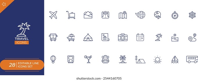 Travel Fill Color Icon Set, stock illustration.