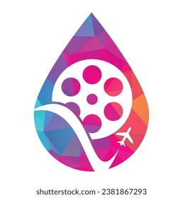 Travel film drop shape concept logo design vector icon.