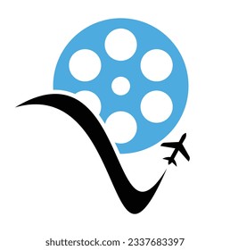 Travel film logo design vector icon. Cinema Travel Logo Design Concept Template.