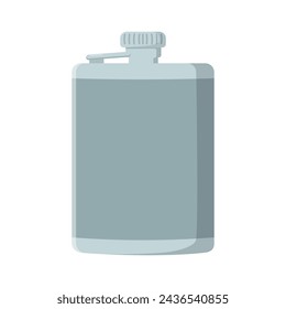 Travel flask for long hikes and outdoor trips, flat vector cartoon illustration. Isolated on white background. Metal flask for water and drink container.