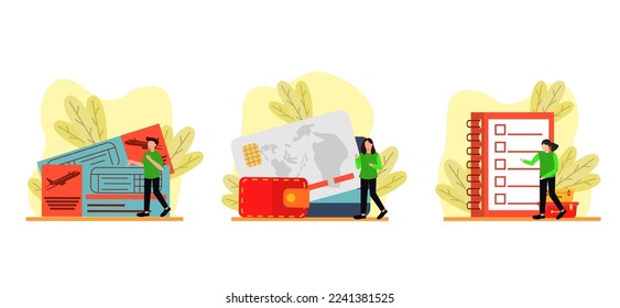Ilustración de diseño de paquete plano de viajes