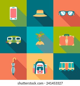 Travel flat colour Icons with shadow