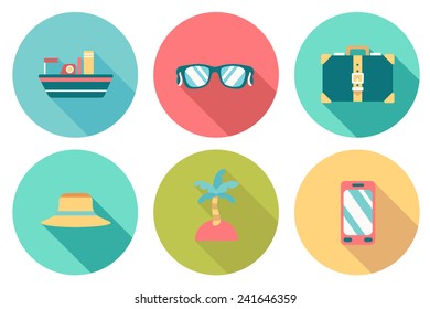 Travel flat colour Icons with shadow