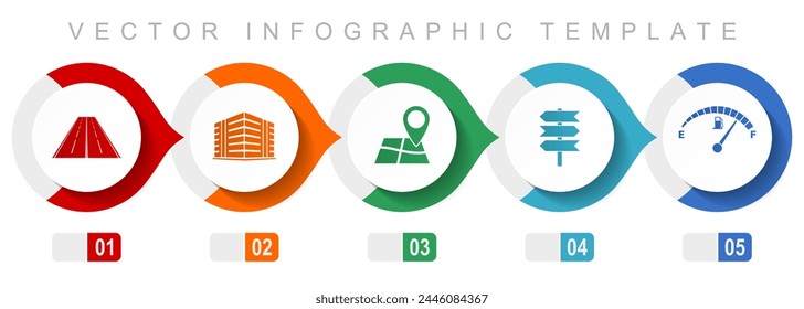 Travel flat design infographic template, miscellaneous symbols such as road, building, navigation, signpost and fuel gauge, vector icons collection