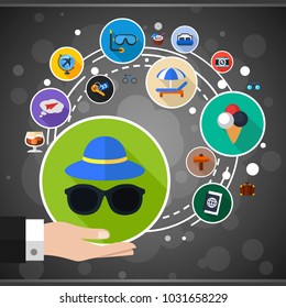 Travel flat icon concept. Vector illustration. Element template for design.