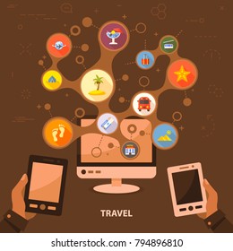 Travel flat icon concept. Vector illustration. Element template for design.